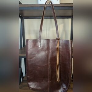 Genuine Leather Long Tote Bag Purse Computer Bag